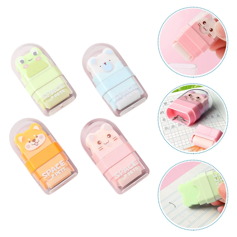 4 Pcs Roller Eraser Animal Themed Erasers Cute School Supplies Back to Season Kids Adorable Cartoon Shave Educational