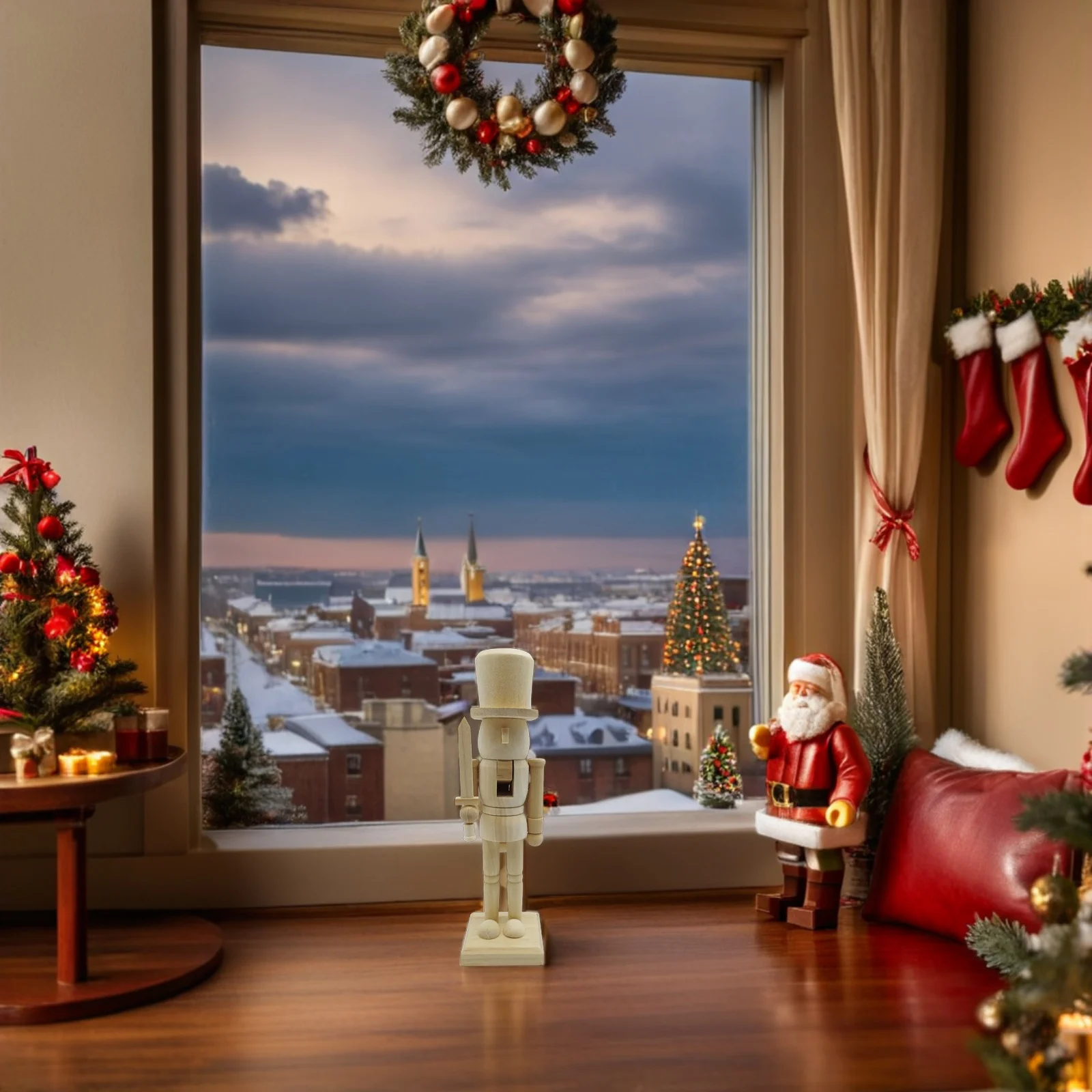 

25.5Cm Diy Wooden Nutcracker Soldier Unpainted Craft Kit Christmas Decoration Table Centerpiece Ornament Puppet Xmas Decor