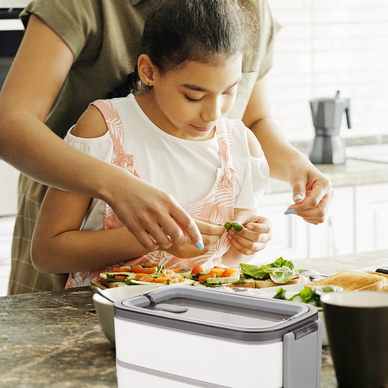 

1 set Double Layer Bento Boxes Portable Leakproof Lunch Containers Buckle Lock Silicone Seals Food Separation Meal Prep Box For