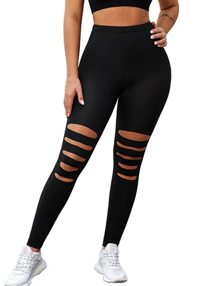 Hollow Out Yoga Pants Women Sexy Leggings High Waist Black Streetwear Leggins Club Jeggings Elastic Mujer