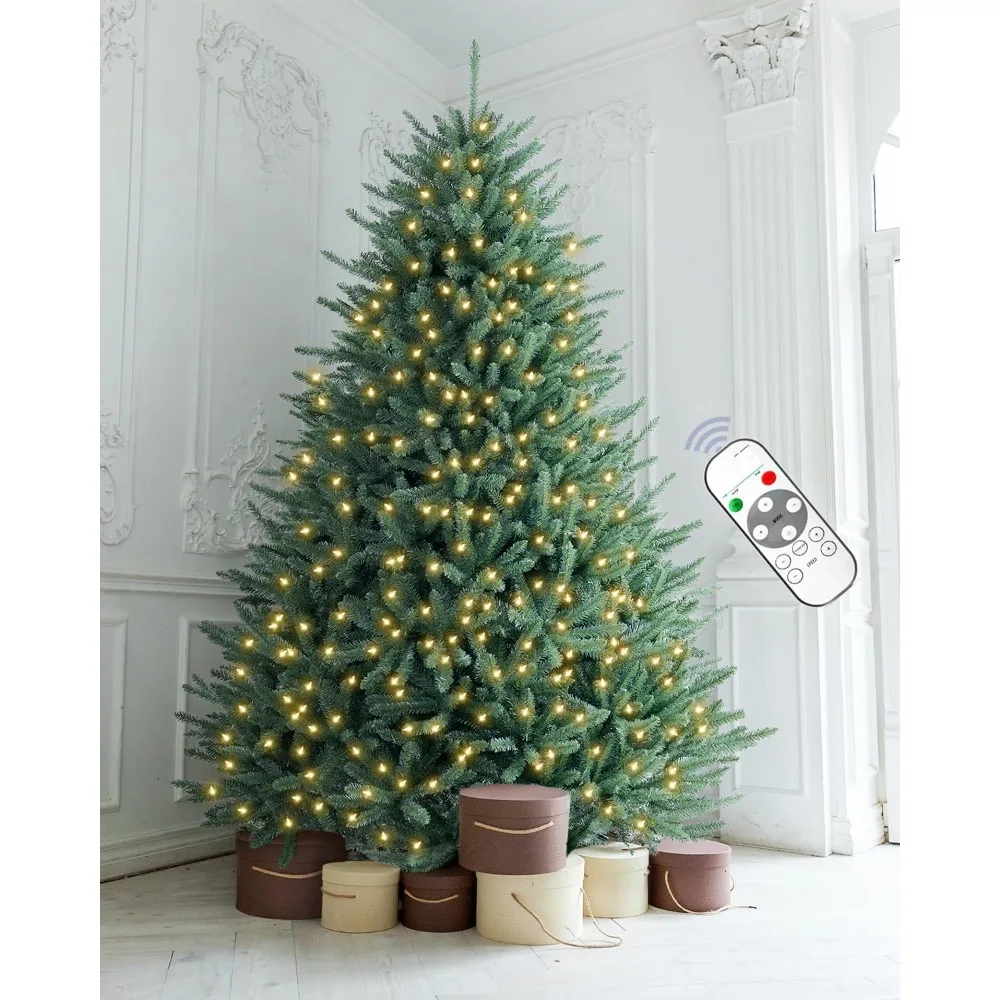 

Premium Spruce Artificial Remote Control with 1000 Dual Color LED Lights, Full Hinged Fir Xmas Tree Multicolor and White Lights