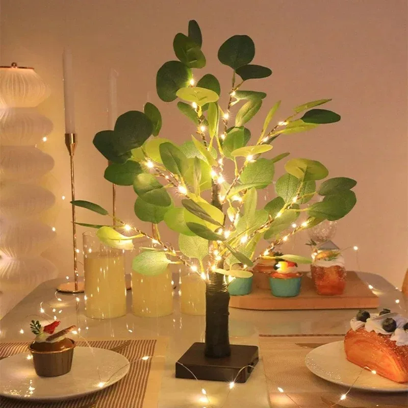 Artificial Eucalyptus Tree LED Lights Battery USB Operated Tree Lights for Room Party Decor Christmas Lamp Thanksgiving Gift