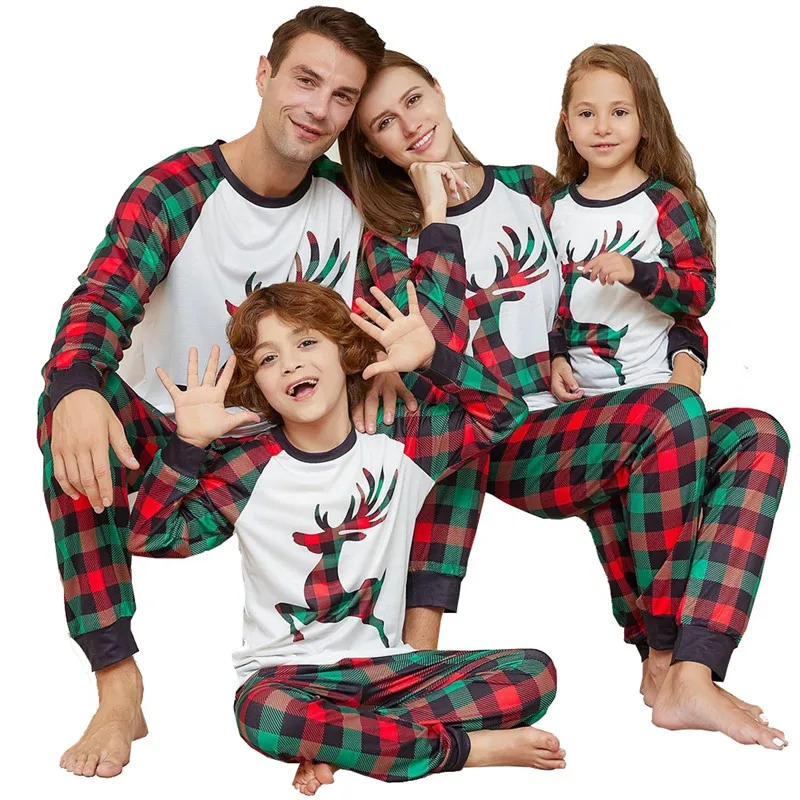 

Christmas Parent-child Pajamas Family Pajama set Christmas Letter Printed Plaid Pants Pajamas