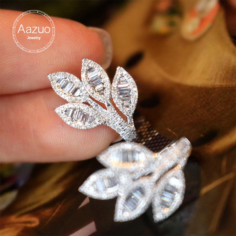 

Aazuo 18K Orignal White Gold South Africa Diamonds 0.80ct Fairy Big Brand Stype Pteris Ear Clip Gifted For Women Senior Banquet