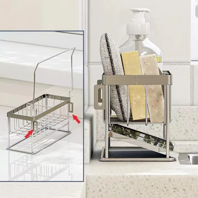 Kitchen Sink Drainage Rack Anti-Rust Sink Sponges Scrubbers Soap Adjustable Slope Design Multifunctional Storage Rack