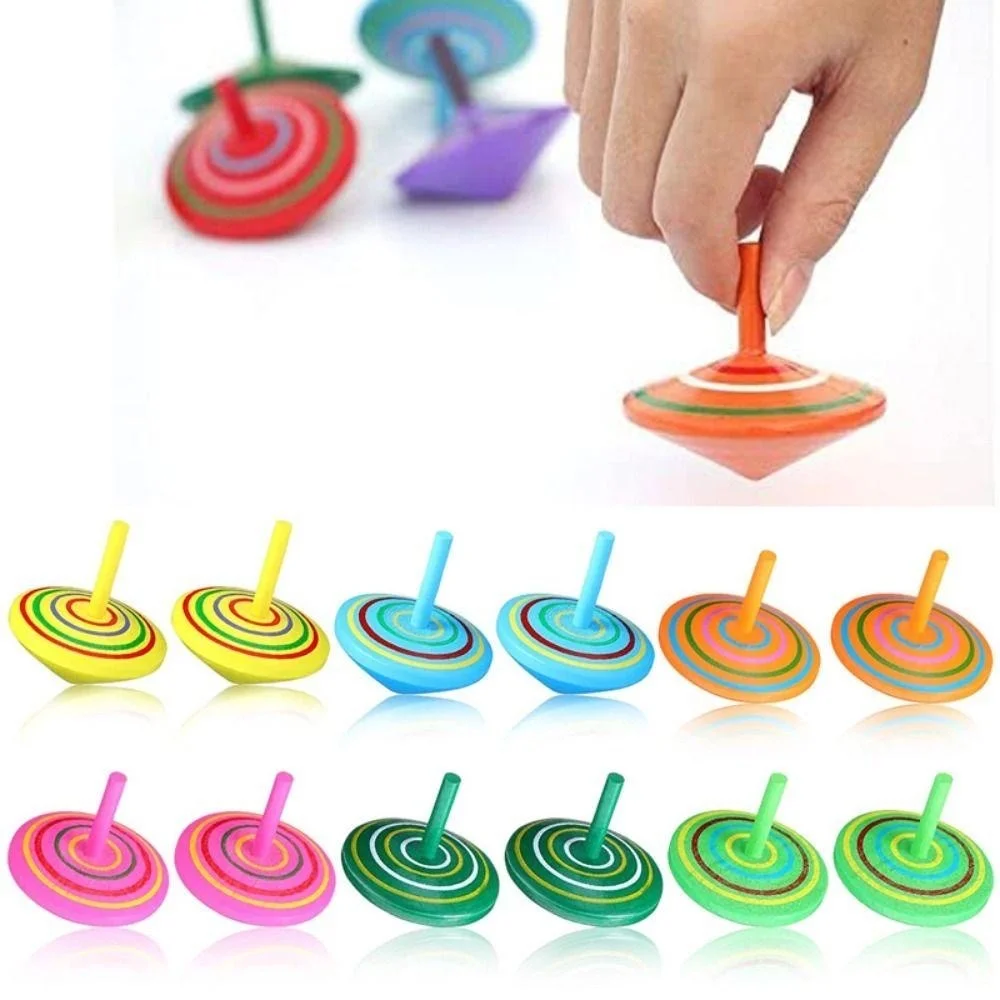 Kids Mini Colored Wooden Gyro Toys Children Adult Relief Stress Cartoon Pine Desktop Spinning Top Educational Game