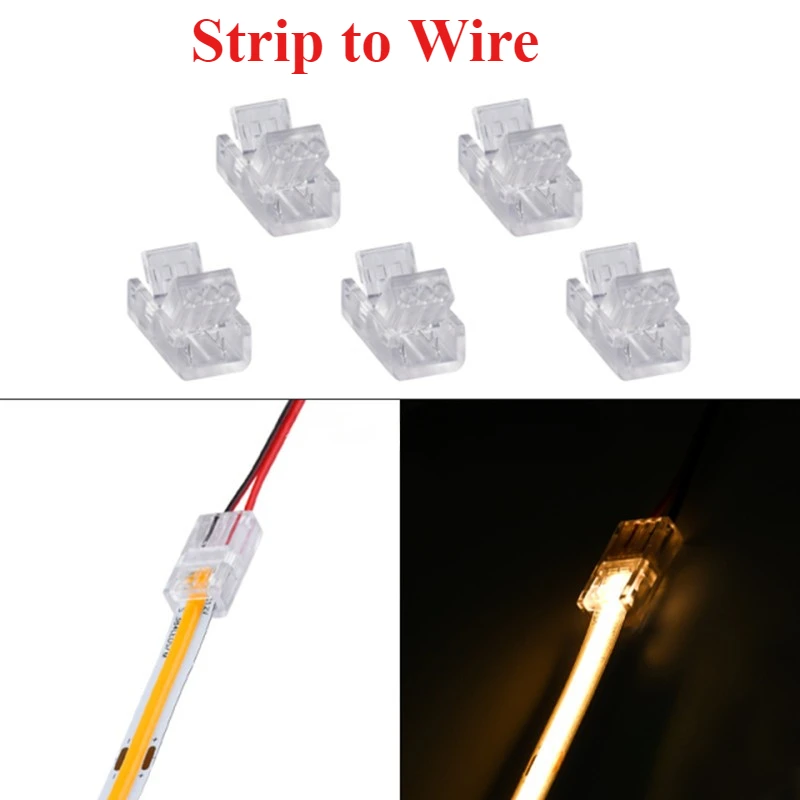 COB Crystal Buckle Transparent Connector Single/Double Wire Solder-Free Seamless Connectors for 2Pin 8/10mm Monochrome Strips