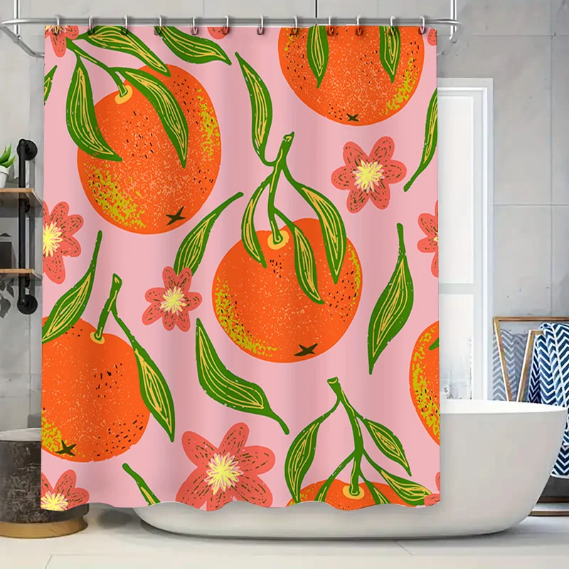 

Pink Shower Curtain with Orange Blossom Print Perfect for Bathroom Decor!