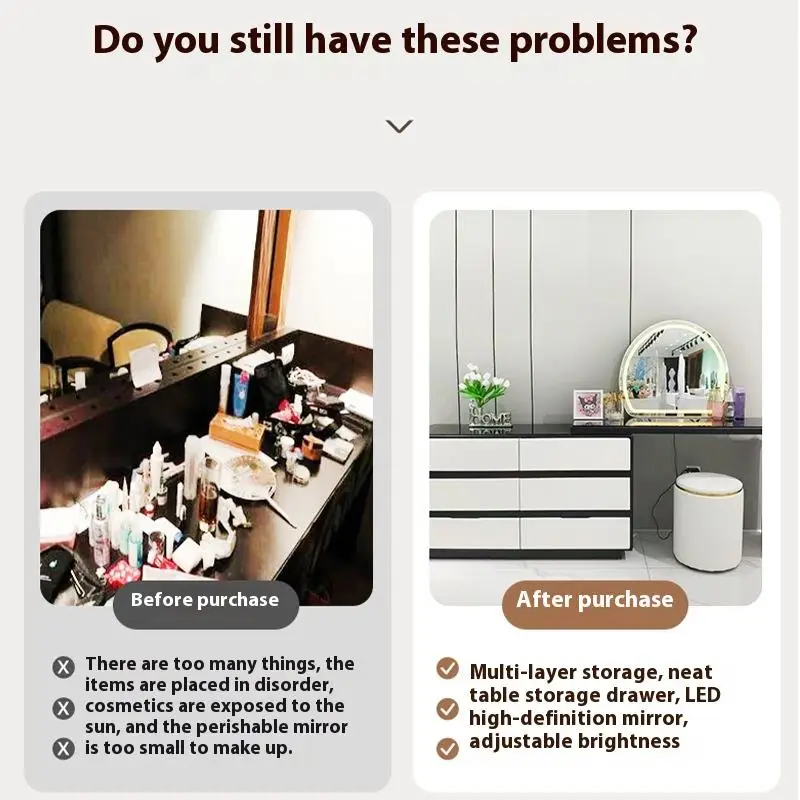 //Ready-Made Modern Simple Multi-Grids Storage Dressing Table With Lighted Mirror Wood Bedroom Living Room Manufactured Supplies