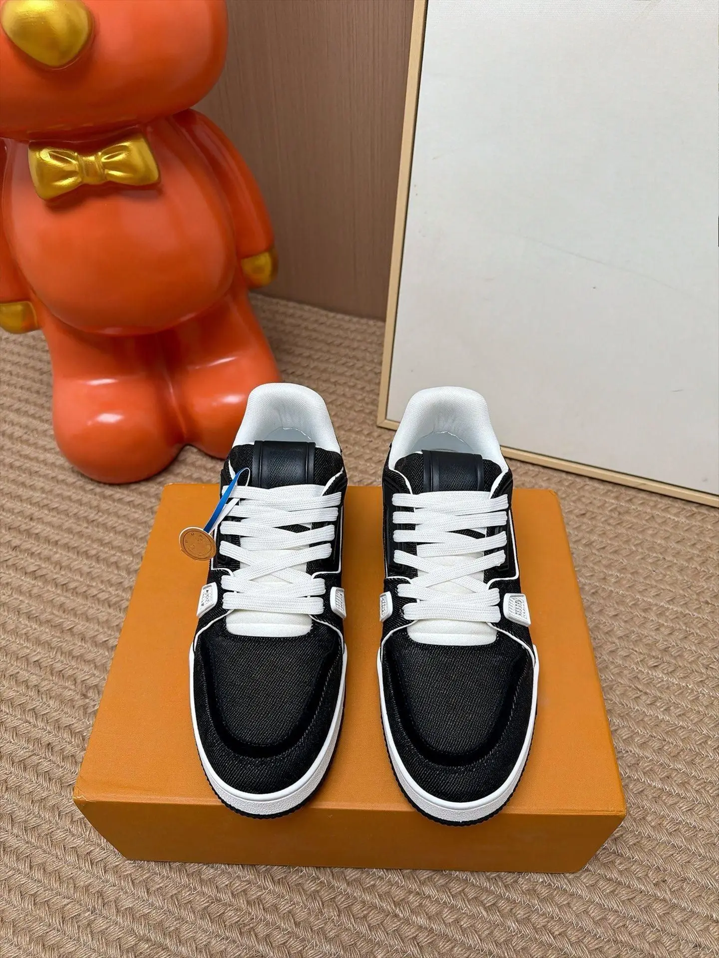 Unisex Retro Daily Casual Board Shoes Black Woven Fabric Stitching White Trim Lace Up Street Walking Sneakers