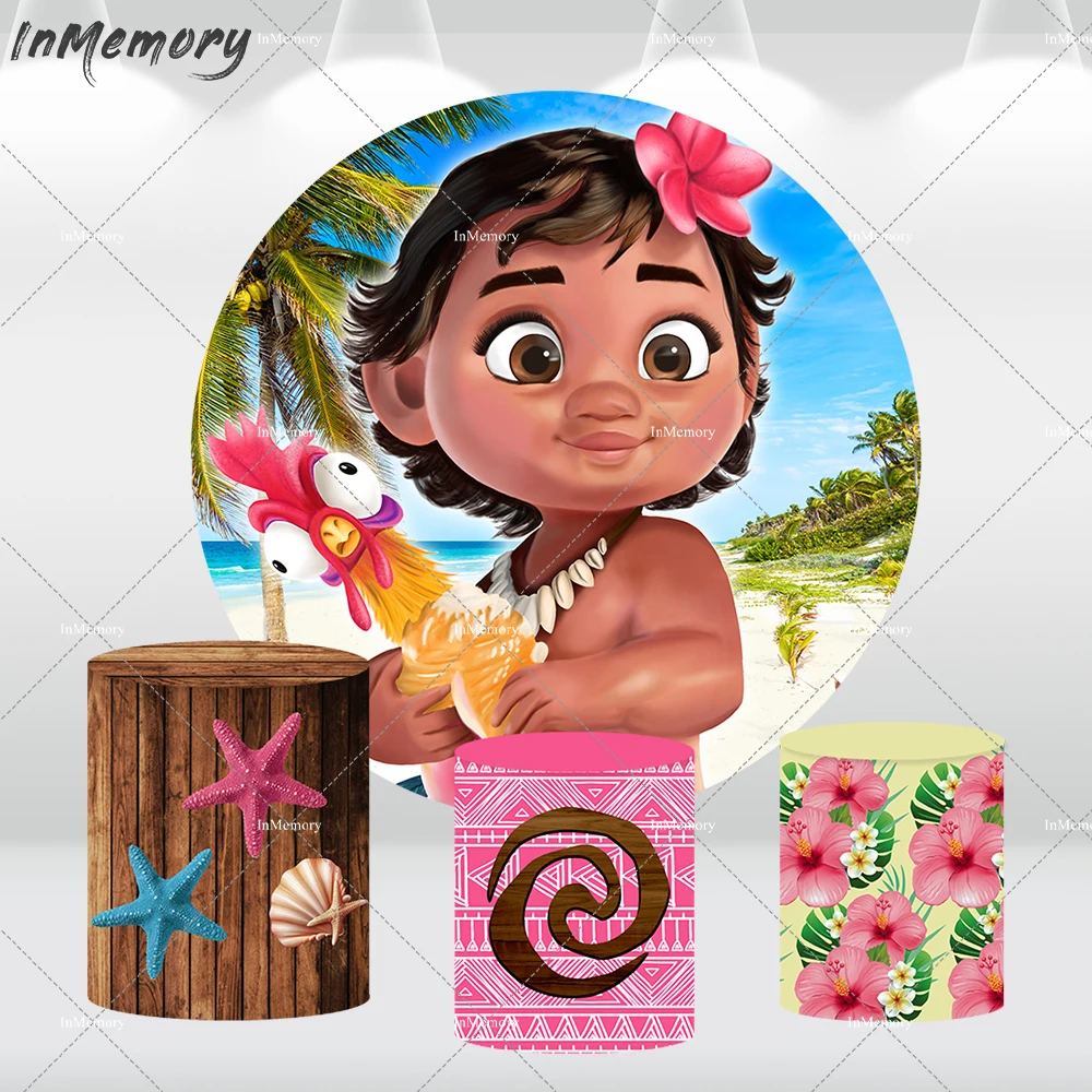 Moana Birthday Round Backdrop Cover Children Party Supplies Newborn Baby Shower Circle Background Photography Cylinder Covers