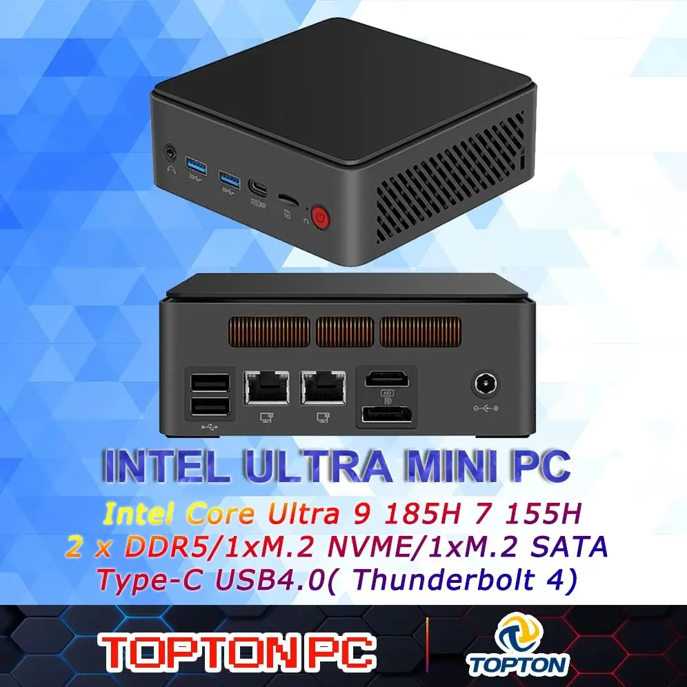 Topton AI Gaming Mini PC Intel Core Ultra 9 185H 7 155H Thunderbolt 4 2x2.5G LAN 2xDDR5 2xM.2 SSD slot Windows 11 Computer WiFi6