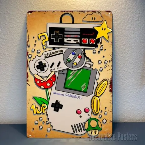 Gameboy Nes Consoles Video Game Metal Poster Tin Sign (Size:8x12in)-aluminum