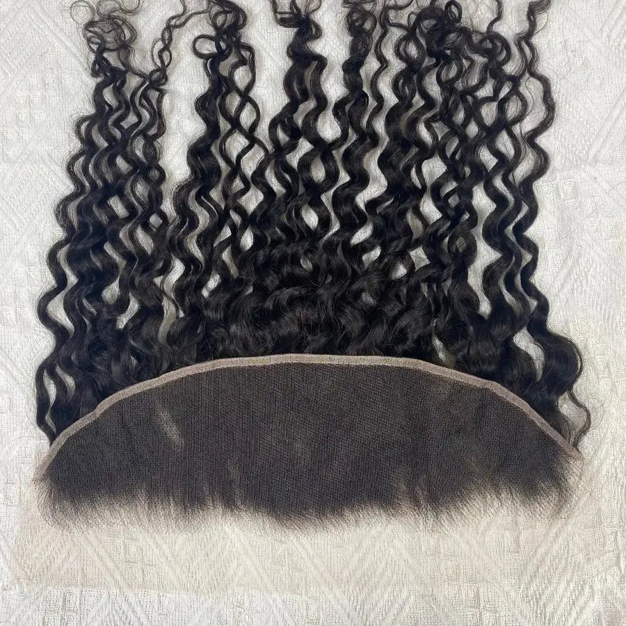 100% 인모 곱슬머리 프론탈 클로저 13x4 귀에서 귀까지 투명 레이스 프론탈 제리 컬리 브라질리언 버진 레미 내추럴 컬러