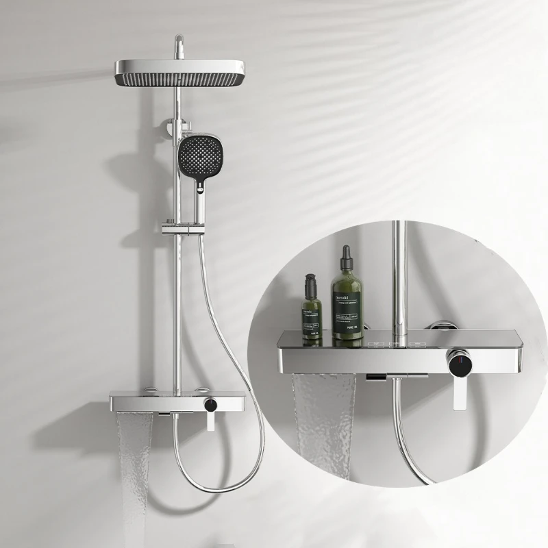 

Rainlfall Pressurized Shower Set Three Functions Wall Mounted Bathroom Shower Faucet Set Brass Shower System Set with Piano Key