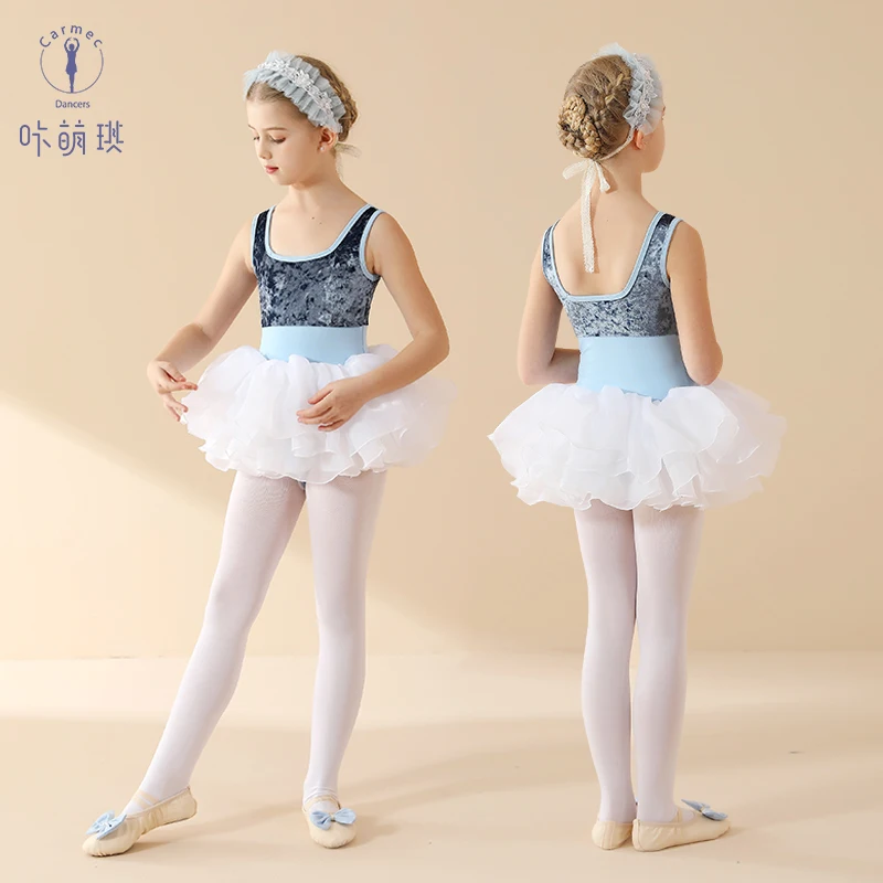 New Fashion Summer Sling Body Training Suit Preschool Professional Girl Performance Suit Ballet Leotards Skirt 100-170cm Height