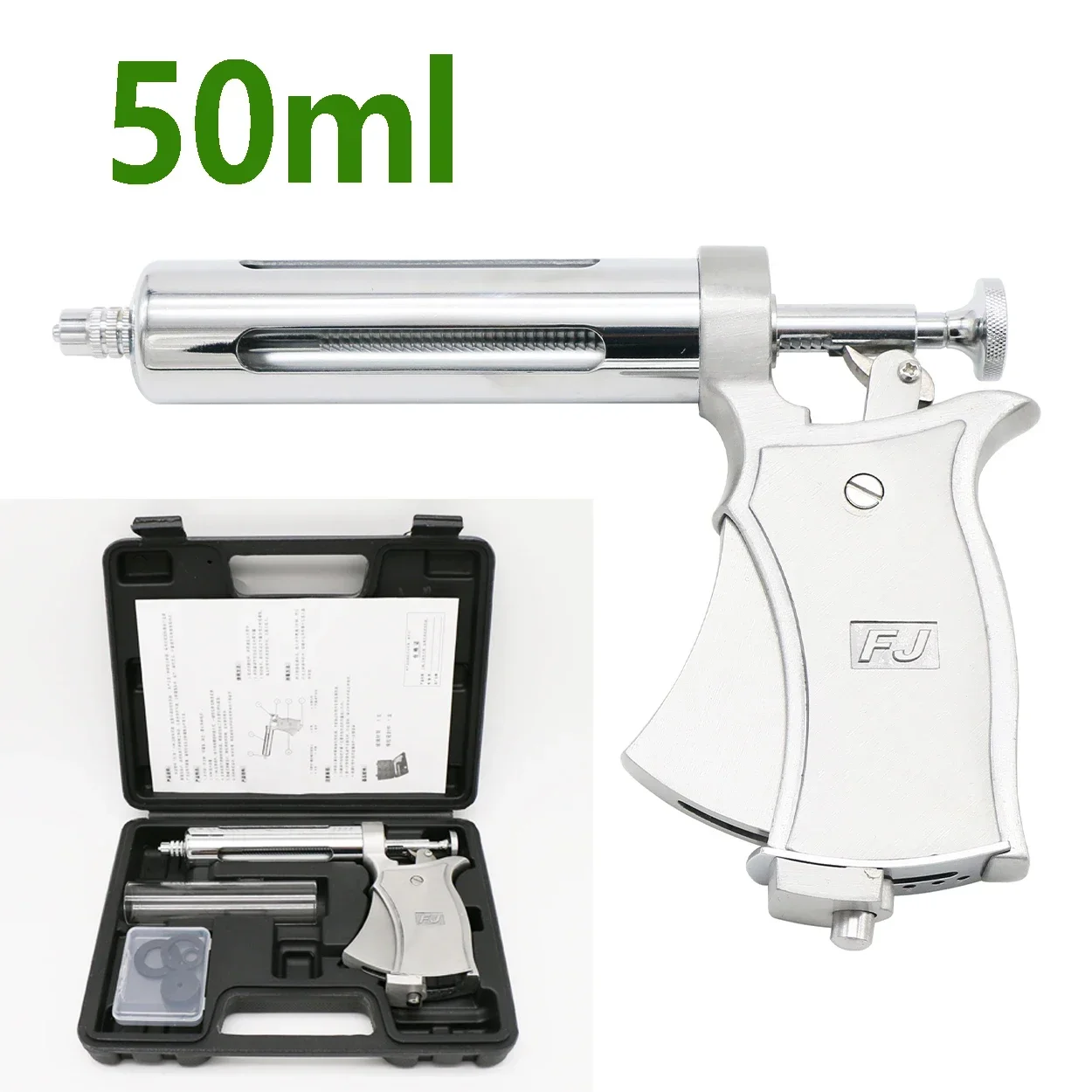 50ml Semi-automatic Adjustable Continuous Syringe Continuous Vaccine Injection Horse Sheep Cattle Pig Veterinary Equipment 1Pc