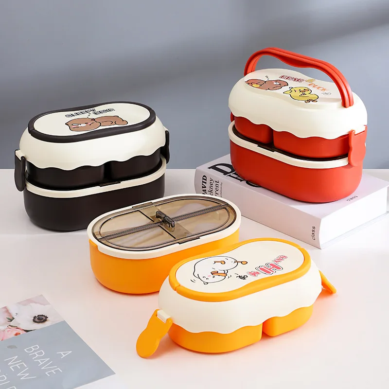 

Cartoon Lunch Box Double-Layer Student Lunch Box Portable Large-Capacity Microwaveable Lunch Box Fruit Food Container Box