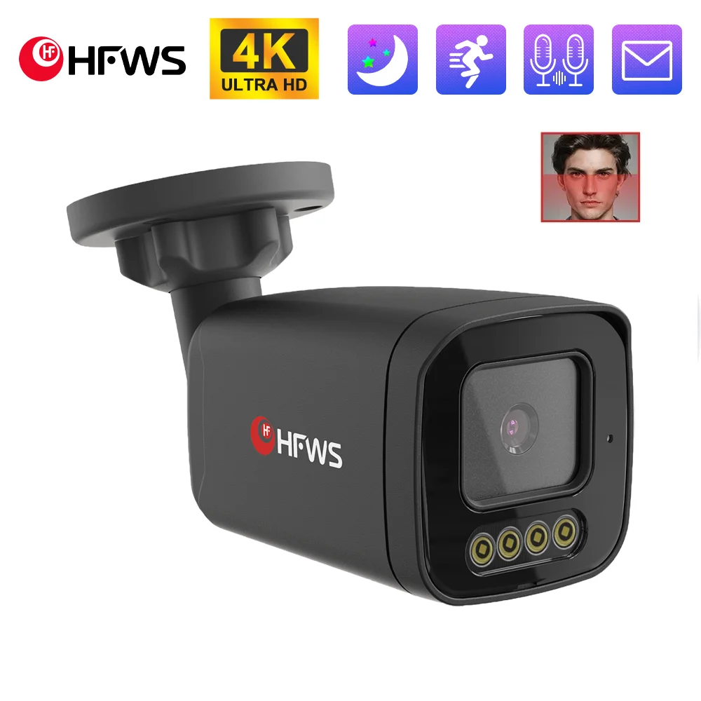 

4K POE IP Camera 8MP Ultra HD Outdoor Waterproof IP66 Bullet Head Monitoring Camera Black Metal Night Vision