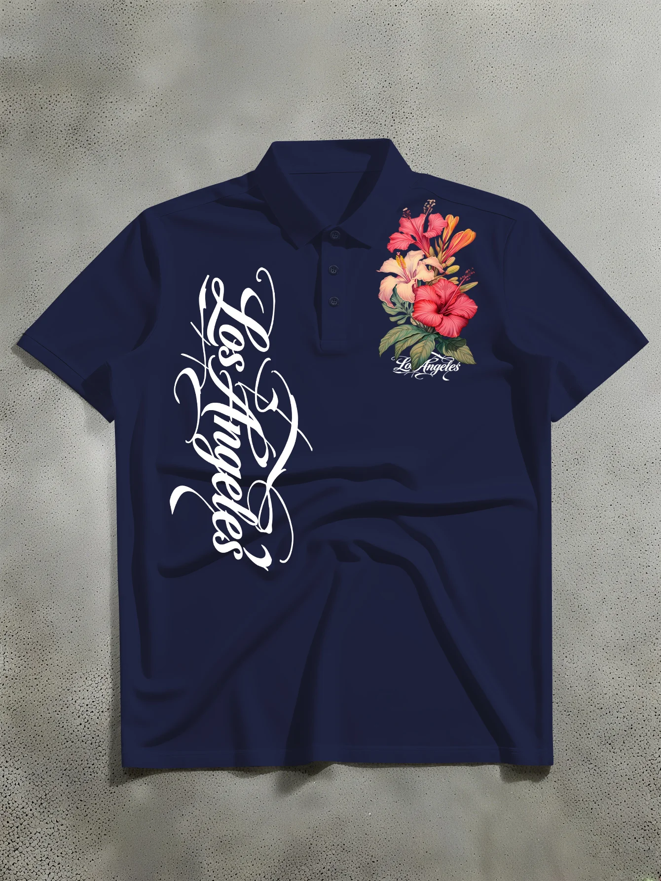 New Unisex Short Sleeved Polo Shirt with American Street Style Floral and City Name Art Print Polo