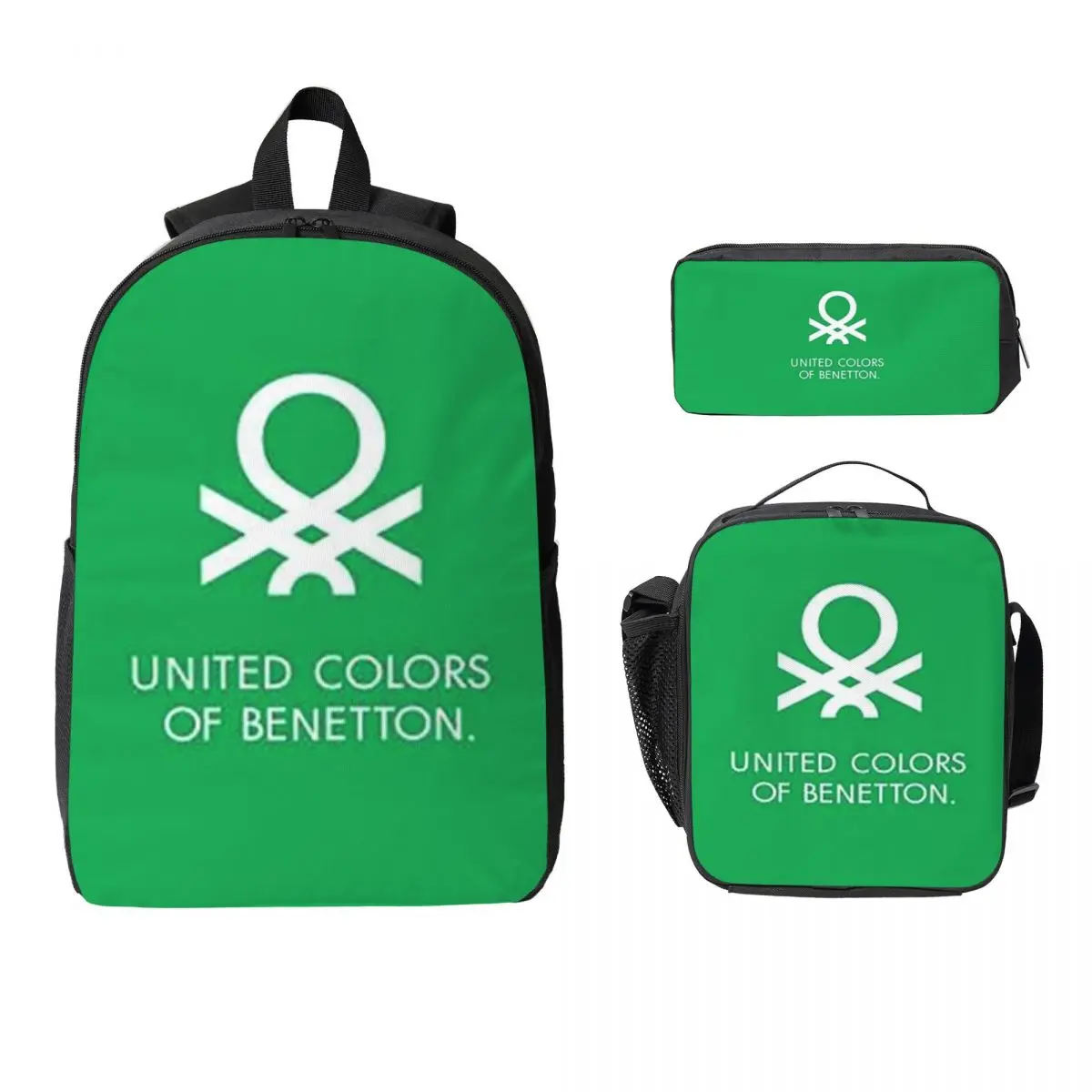 

United Colors Of Benetton Backpack Student BookBag School Bag Computer Shoulder Bags 3ps Insulated Lunch Bag Pencil Case