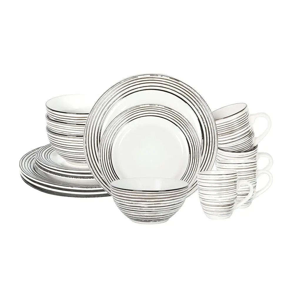 

Stoneware Handcrafted Tree Bark Effected Glaze Dinnerware Set (White Birch, Service For 4-16Pc Set)