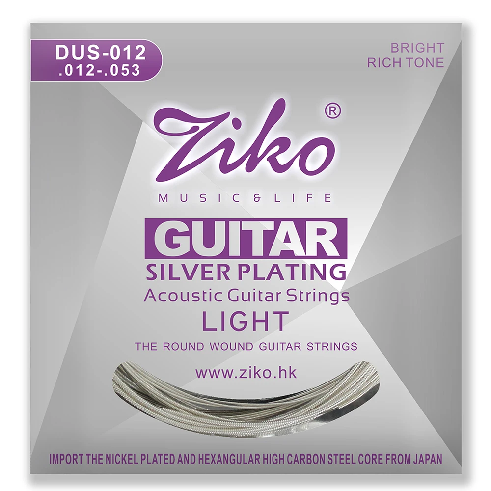 Ziko Acoustic Guitar Strings Hexagon Carbon Steel Core Silver Plating Acoustic Folk Guitar Strings Guitar Accessories DUS-012