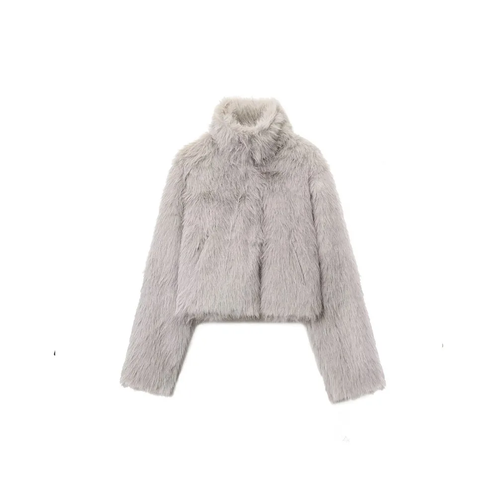 

Autumn and winter new women's clothing high-end artificial fur effect long sleeved stand up collar short jacket