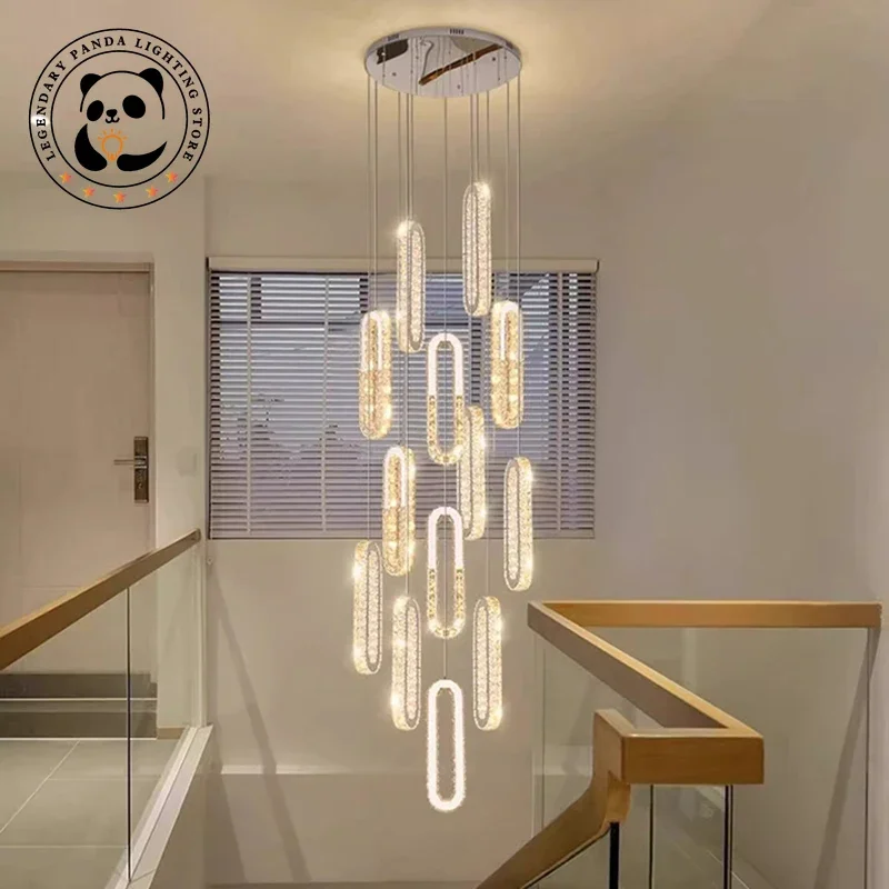 

Modern Designer Pendant Lamps Minimalist Light Luxury Crystal Chandelier Villa Staircase Hanglamp Woonkamer Indoor LED Luminaria