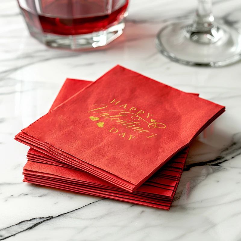 50Pcs  25×25CM  3-layer Gold foil napkin Happy Valentine's Day, romantic and niche