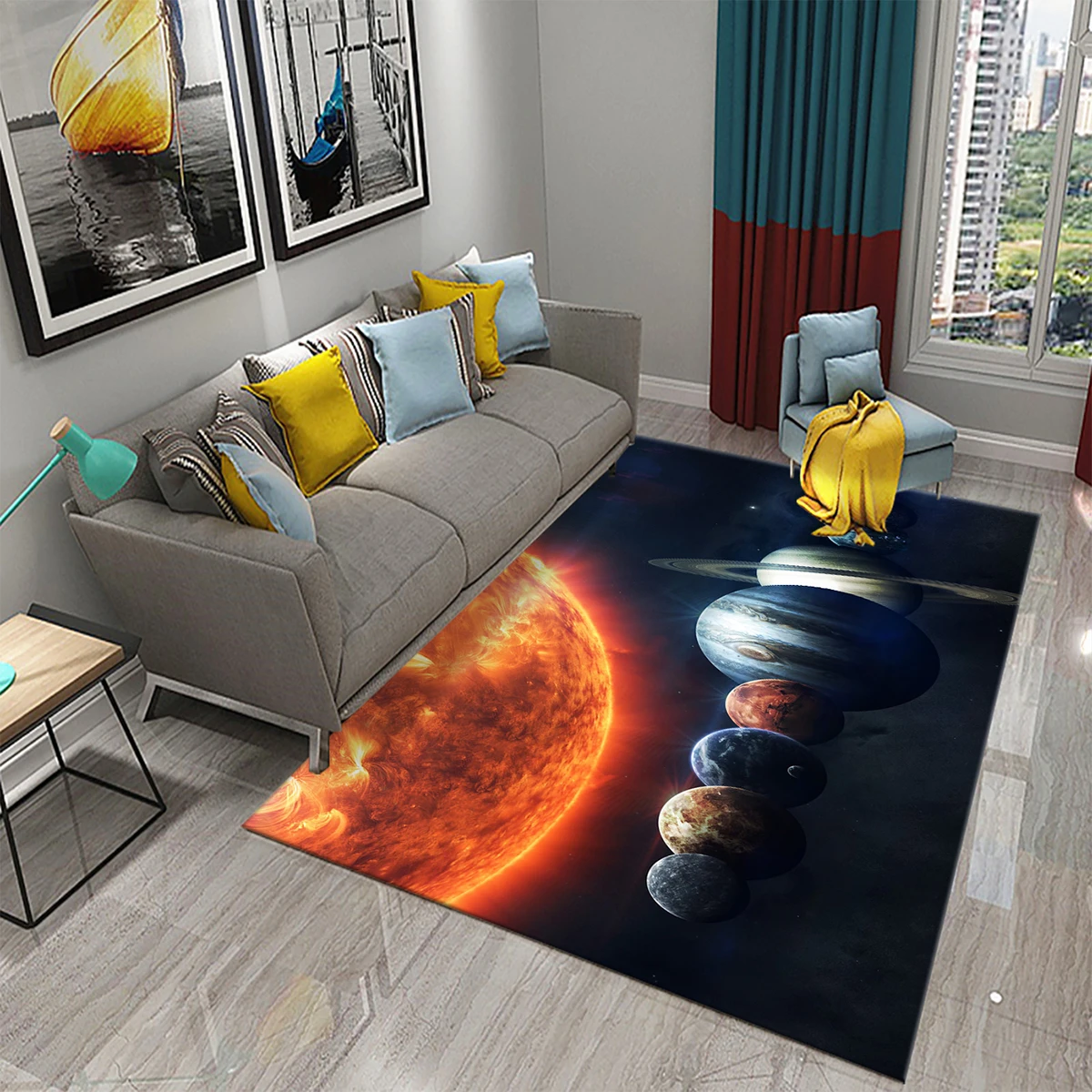 3D Solar System Children Room Carpet Universe Space Planet Rug for Boy Bedroom Anti-slip Mat Home Decor Play Crawling Floor Mat