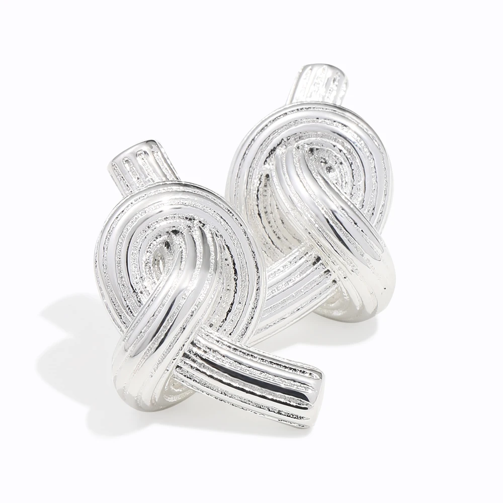 

Glossisland 925 silver plated stainless steel ladies Exaggerated brushed knotted button earrings Silver white trendy jewelry
