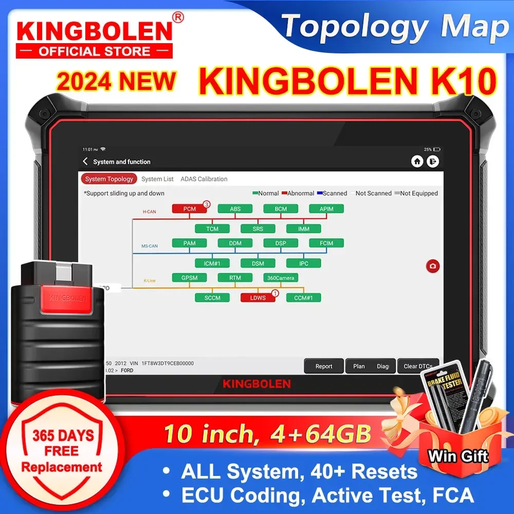 KINGBOLEN K10 All System Car Diagnostic Tools 40 Reset Topology Map ECU Coding Active Test Guide Function for VAG pk LAUNCH X431