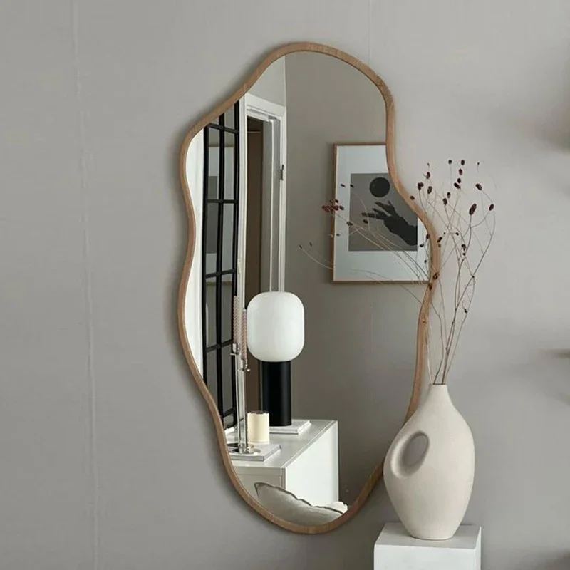 Vanity Wavy Wall Mirror Art Bedroom Makeup Compact Wall Mirror Irregular GlassAesthetic Espejos Adhesivo De Pared Decor Home