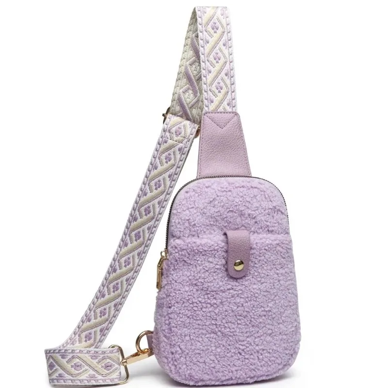 

Autumn and winter niche lamb fur bag, fashionable shoulder chest bag, ethnic style shoulder strap, cross-body casual fur bag