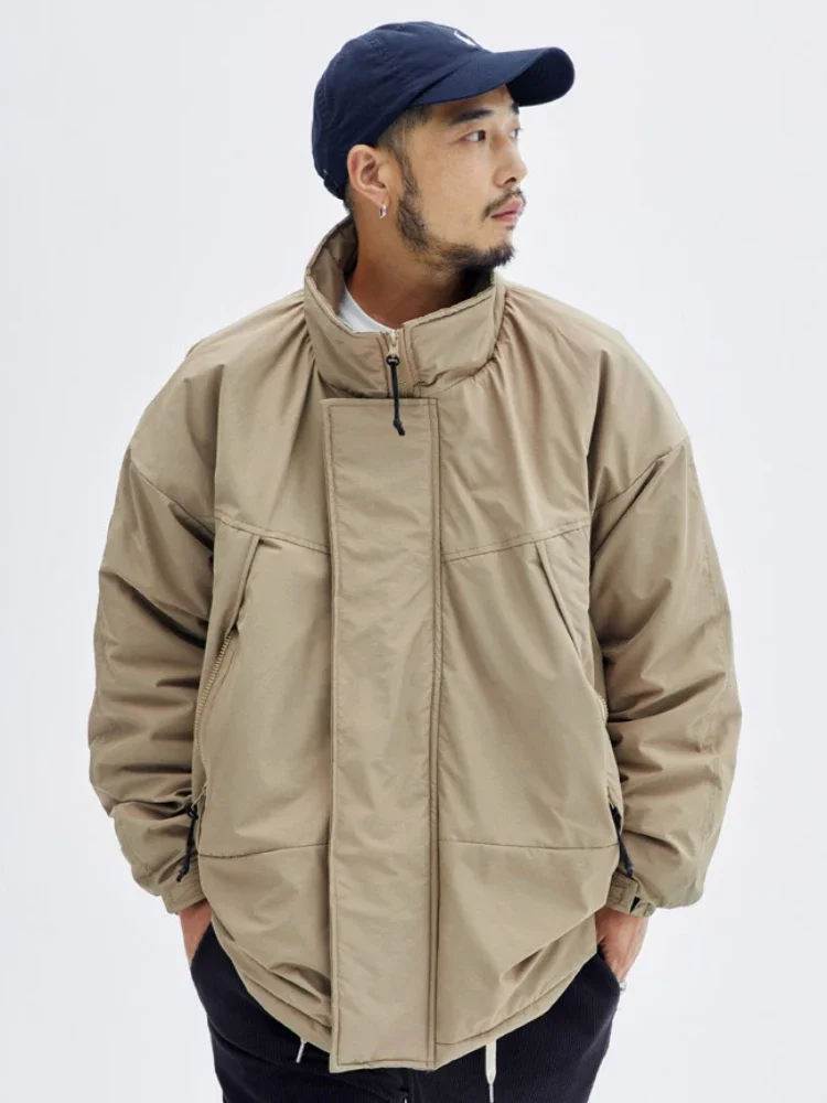 Vintage Cargo Cotton Coat Men Women Harajuku Solid Color Stand-up Collar Parka Street Winter Loose Cotton Jacket Casual Unisex