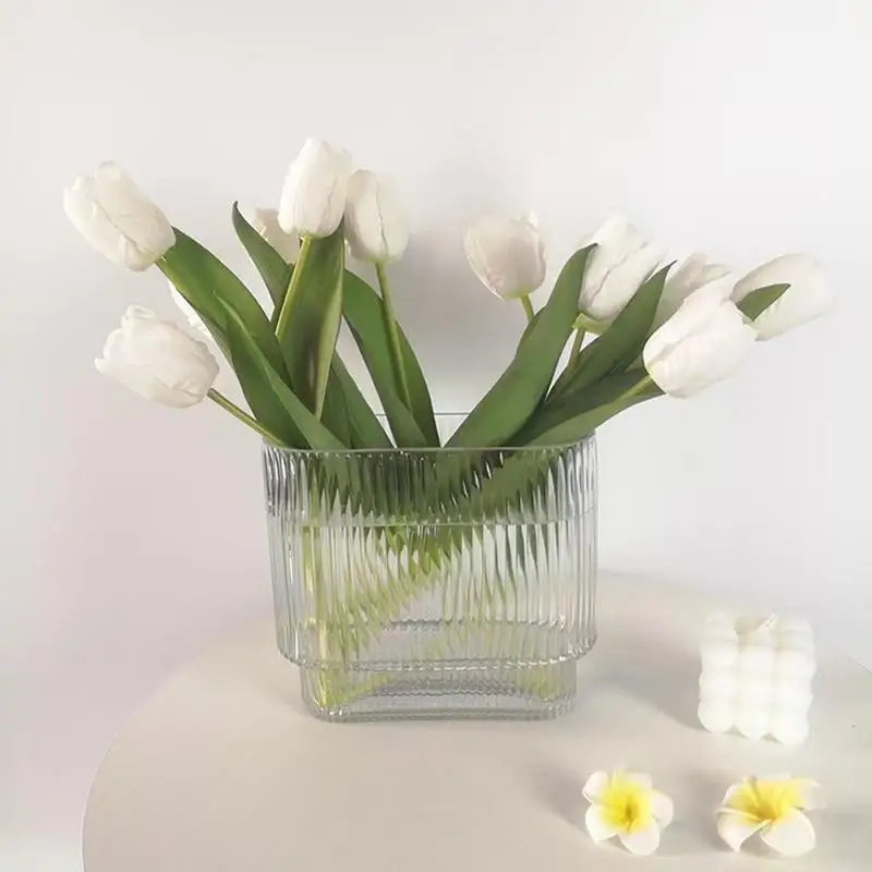 Vertical Pattern Glass Vase Nordic Transparent Hydroponic Flowerpot Decorative Ornaments Living Room Flower Vase Home Decoration