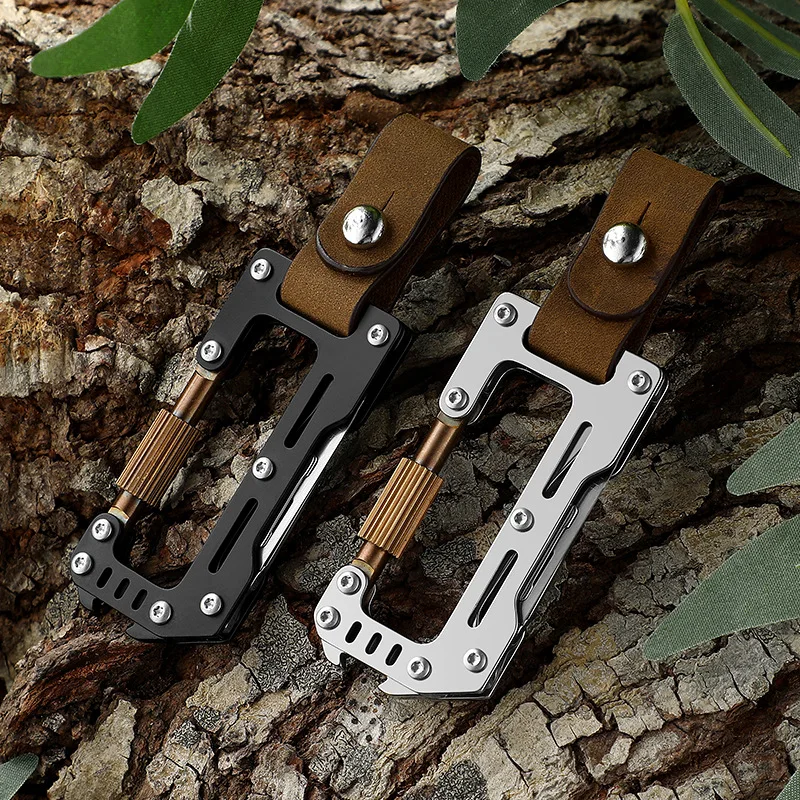 Stainless Steel Climbing Buckle Scalpel Mini Folding Knife Replaceable Blade Multi-function Bottle Opener Key Chain EDC Tool