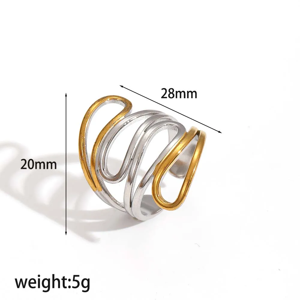 Neues Design Edelstahl Offener Ring mit Unregelmäßigen Geometrischen Linien für Damen, Wasserdicht, Modeschmuck – Detail 8