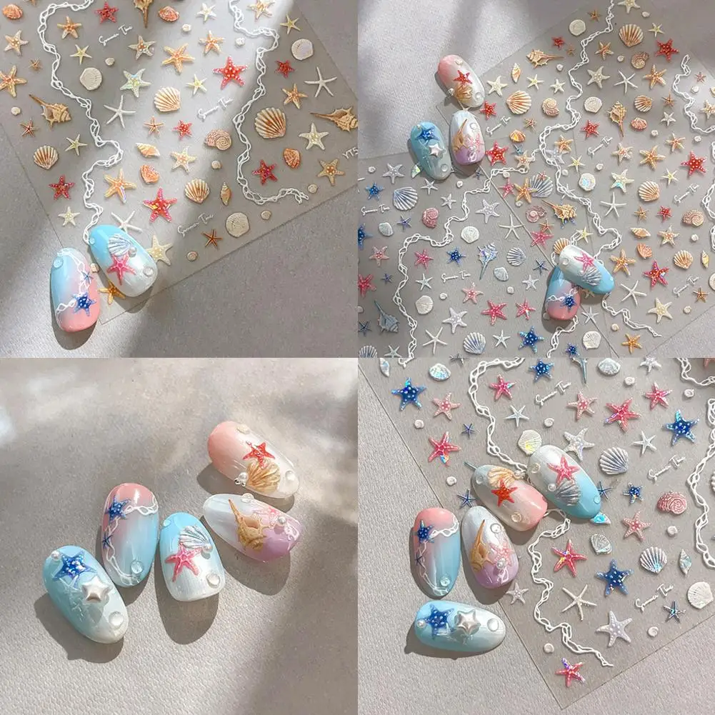 

1 Sheet 5D Summer Seashell Nail Sticker Shiny Embossed Stickers Sea Nails Summer Starfish Nail Conch Beach Decals Decoratio R8N9