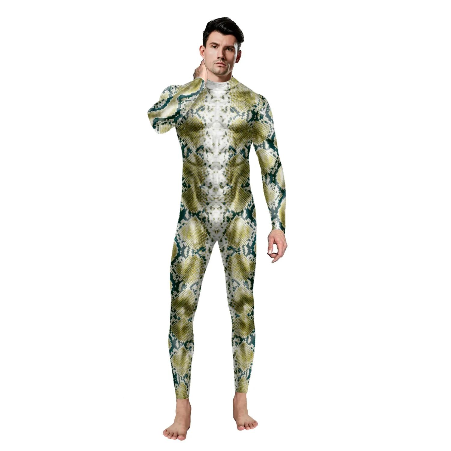 

2024 Animal Snake Pattern 3d Digital Printing Bodysuit long Sleeve Halloween Jumpsuit Adult Evening Party Performance Costume