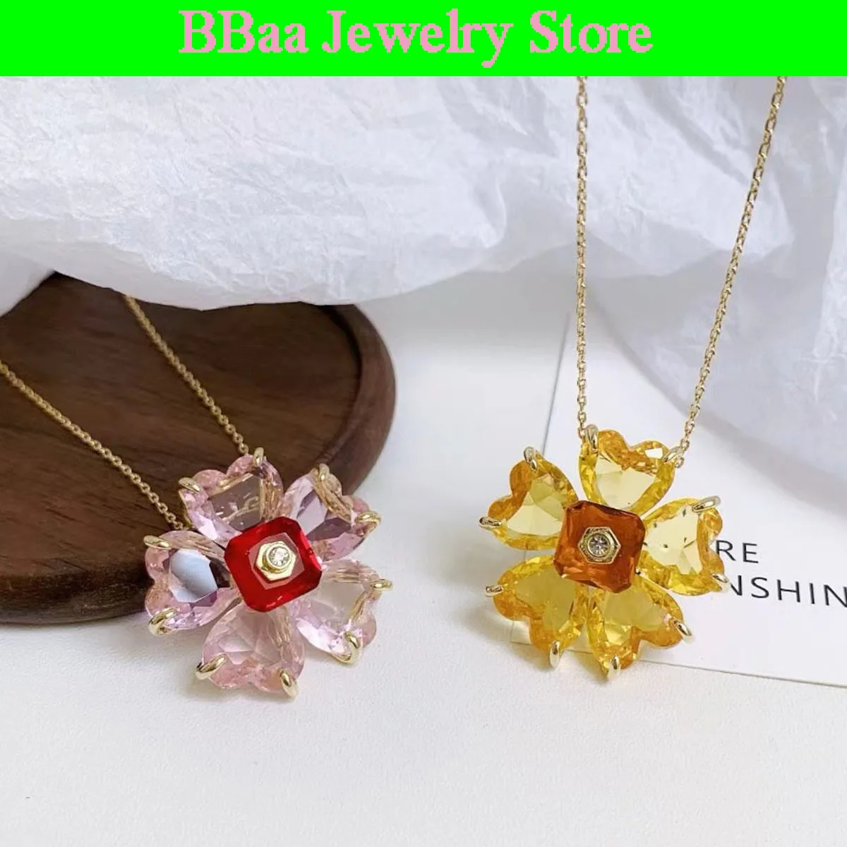 

2025 New Sales Trend High Quality Jewelry Flower Necklace Fashionable Luxury Charms Stainless Steel Pink Yellow Women's Clothing