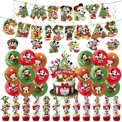 Disney Mickey Mouse Christmas Theme Party Supplies Set Boys Girl Birthday Cake Decoration Banner Latex Balloons Toys Gift