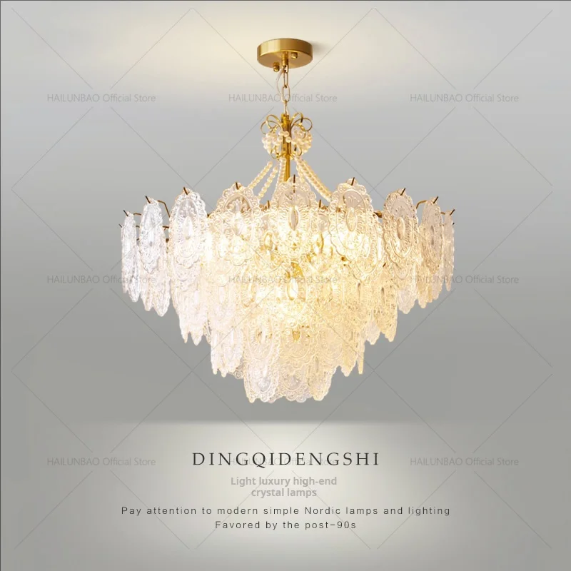 

French Light Luxury Living Room Chandelier Cream Style Master Bedroom Light Retro Crystal Light Warm Romantic Dining Room Study