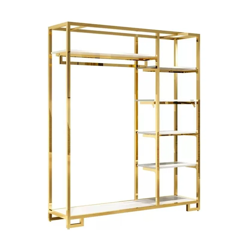 

New retail boutique gold wall-mounted t-shirt clothing store bracket display system