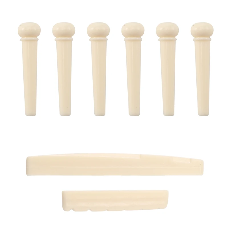 6 Bridge Pins + Saddle + Bridge Saddle Bone / Bone Acoustic Guitar White
