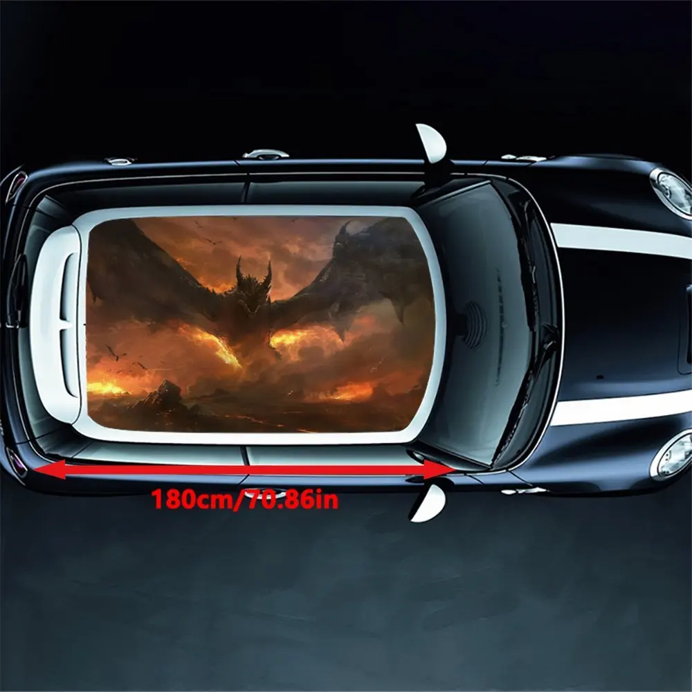 Destroy city dragon pattern car vinyl wraps, car roof graphic stickers, create a unique ride
