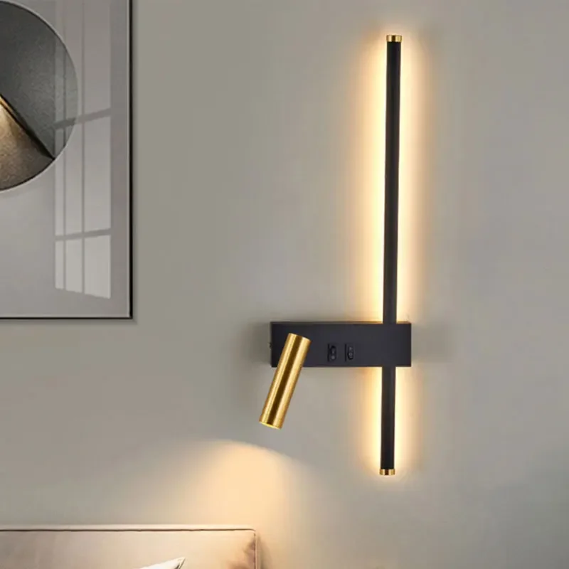 

Simple long strip wall lamp Nordic modern black and white living room sofa background wall lamp Luxury bedroom bedside lamp
