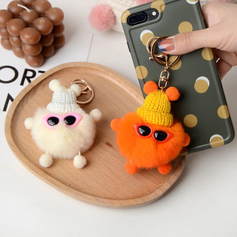 かわいいぬいぐるみレックスウサギキーホルダーかわいい大きな目人形キーリング女性のファッションバックパックペンダント車のキーホルダーアクセサリー子供のギフト