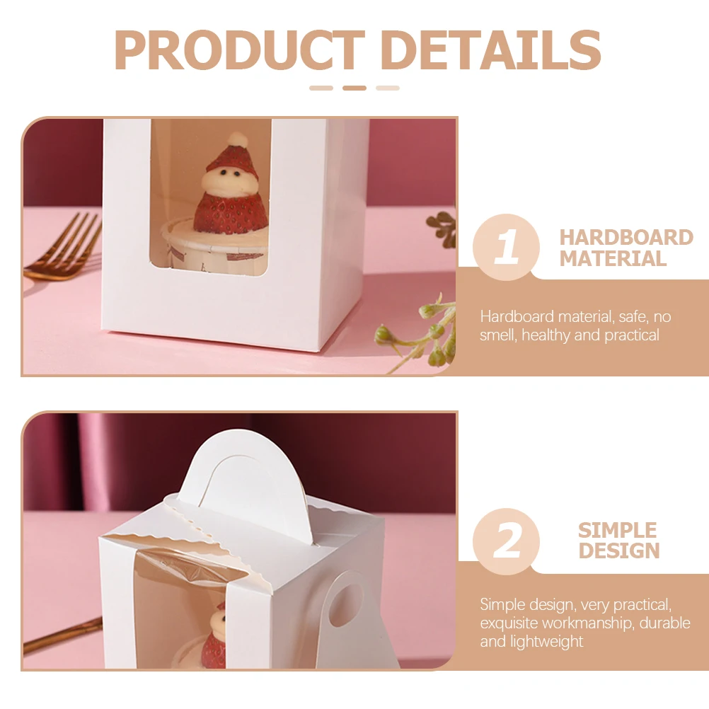 

24 Pcs Cake Box Bakery Boxes Packing Cupcake Single Carriers with Handle White Card Pastry Small